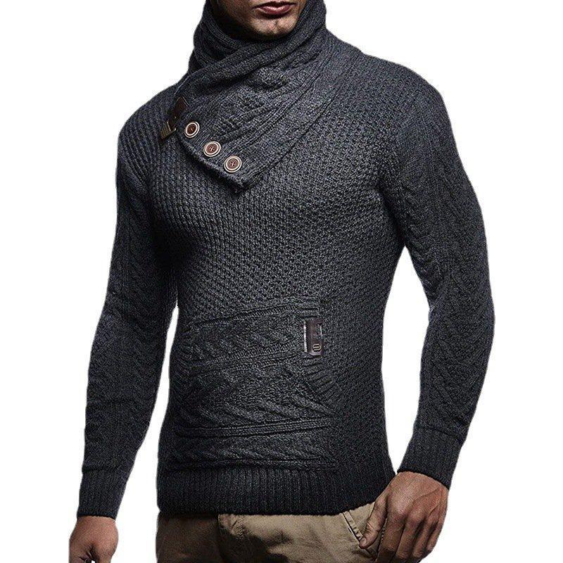 Men's solid color button turtleneck sweater - Image 6