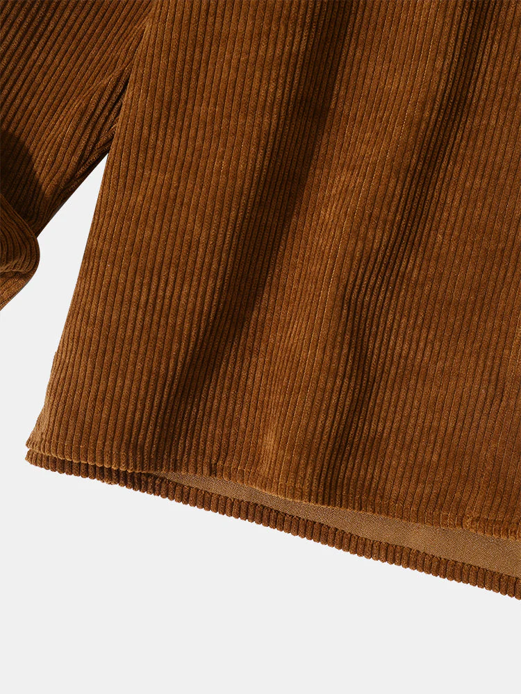 Mens Solid Lapel Corduroy Basics Long Sleeve Shirts With Pocket - Image 8