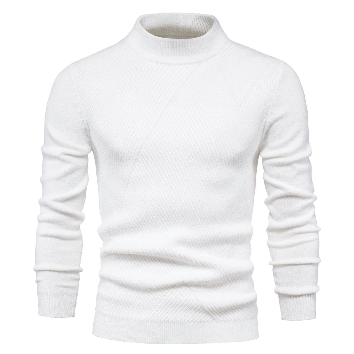 Mens Sweater Fashion Solid Color High Neck Slim Pullover Sweater - Image 4