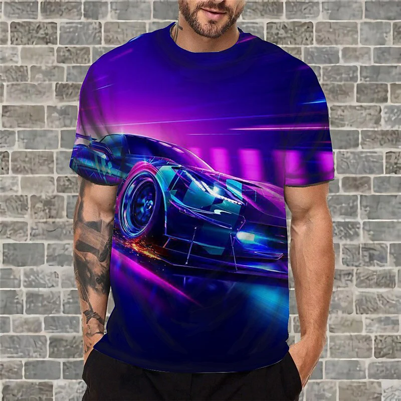 Men's T shirt 3D Print Graphic Car Crew Neck Daily Sports Print Short