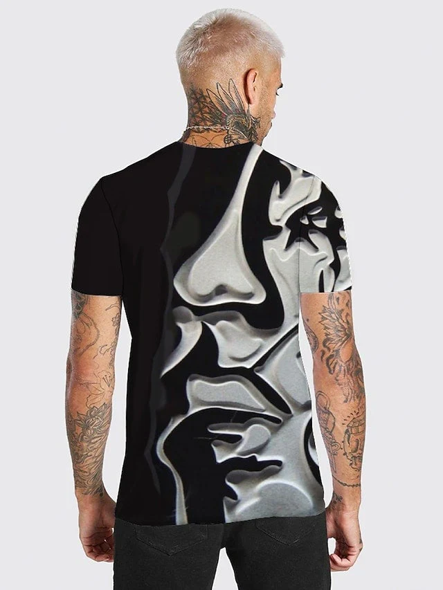 Men's T Shirt Graphic Abstract Human Face asual Daily Short Sleeve Tops - Image 2