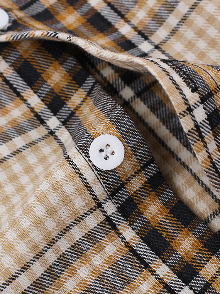 Mens Tartan Plaid Button Up Casual Long Sleeve Drawstring Hooded Shirts - Image 6
