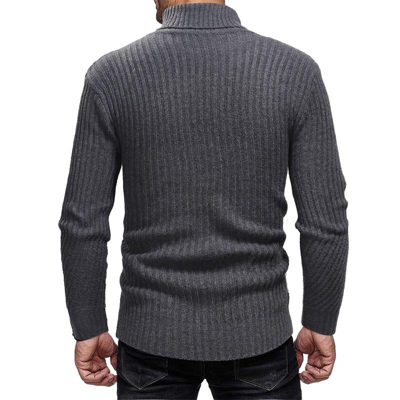 Mens Turtleneck Sweater Solid Color Slim Thick Sweater Knit - Image 12