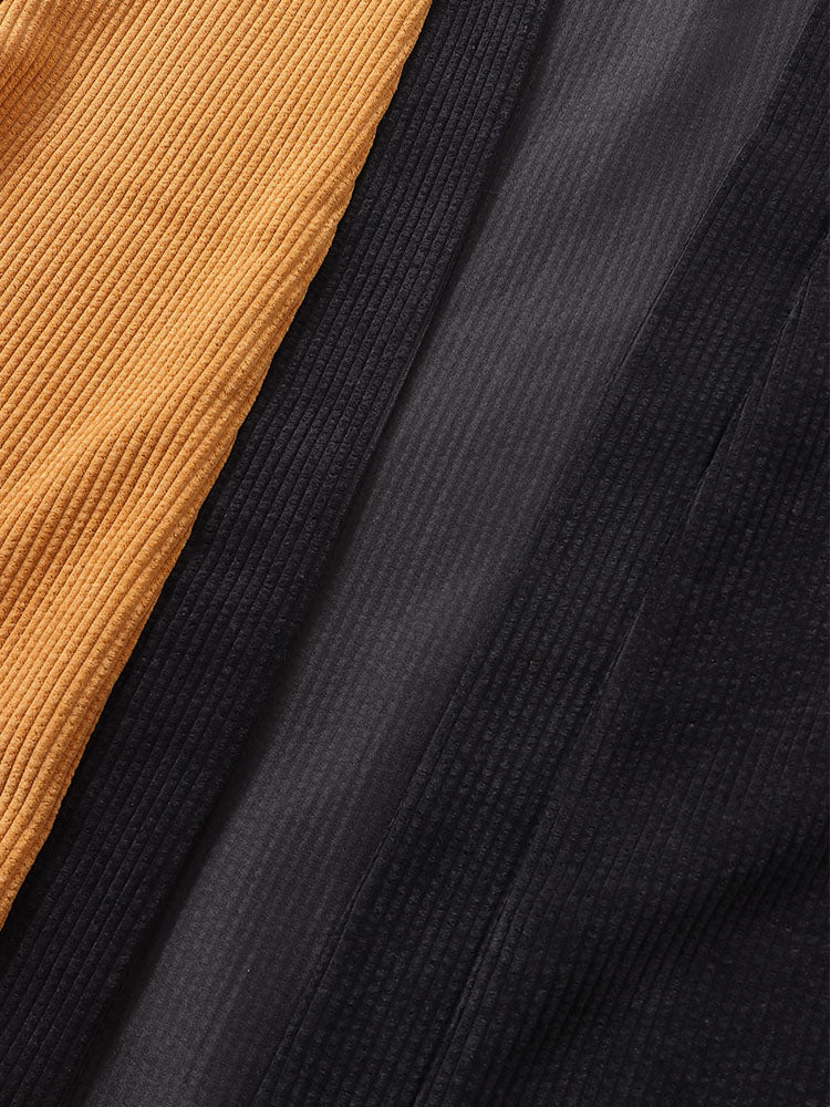 Mens Two Tone Stitching Open Front Corduroy Casual Loose Kimono - Image 4