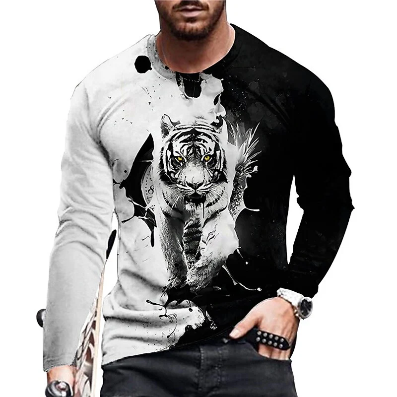 Men's Unisex T shirt 3D Print Graphic Prints Tiger Crew Neck Daily Hol