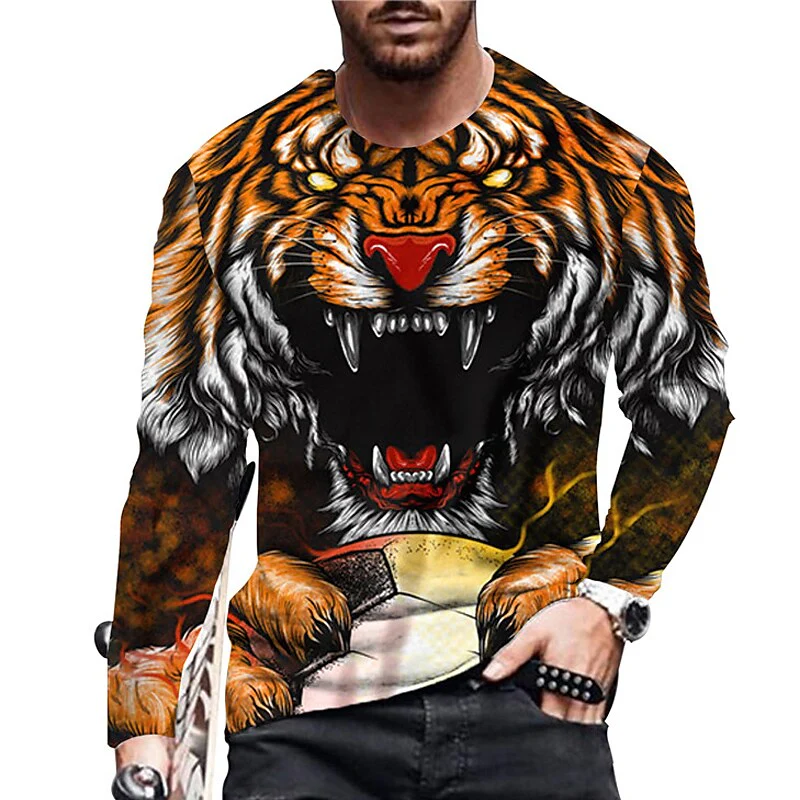 Men's Unisex T shirt 3D Print Graphic Prints Tiger Crew Neck Daily Hol