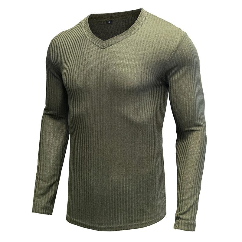 Men's solid color pullover V-neck casual sweater - Image 3