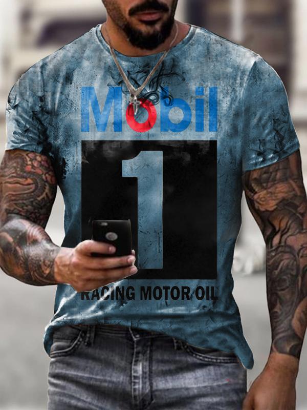 Mens Vintage Motor Mobil 1 Oil Badge Printed T-shirt - Image 8