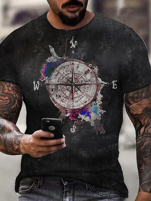 Men's 3D Print Map Graphic Prints Fingerprint Print Short Sleeve Daily T-Shirts - Image 8