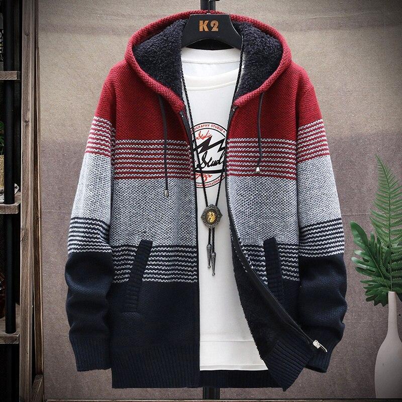 New Winter Zipper Sweater Men Casual Thick Warm Hooded Sweater Cardigan Jumper Men Fashion Inner Fleece Sweatercoat Knit Outwear - Image 7