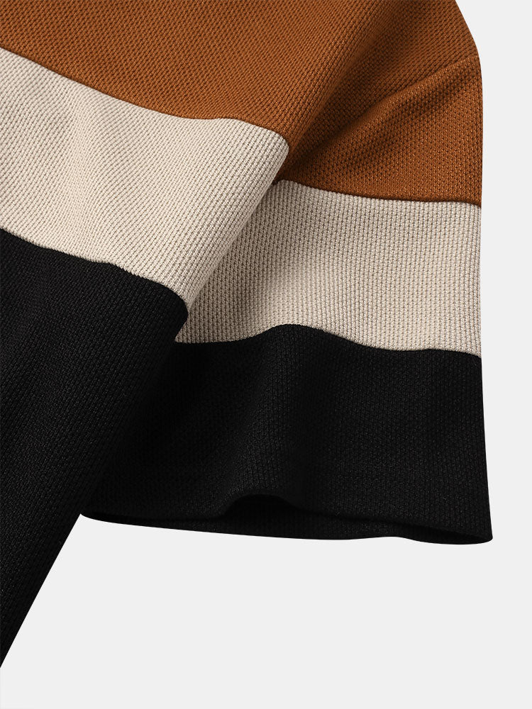 Preppy Mens Patchwork Letter Color Crew Neck Short Sleeve Two Pieces Outfits - Image 4