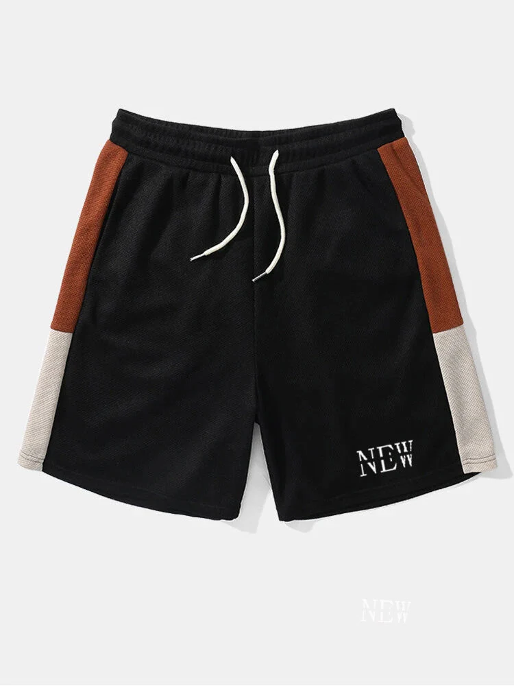 Preppy Mens Patchwork Letter Color Crew Neck Short Sleeve Two Pieces Outfits - Image 9