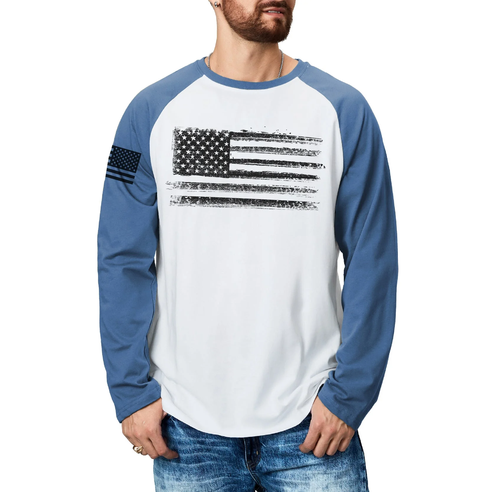 Men's Patriotic American Flag Raglan Sleeve Long Sleeve T-shirts - Image 15