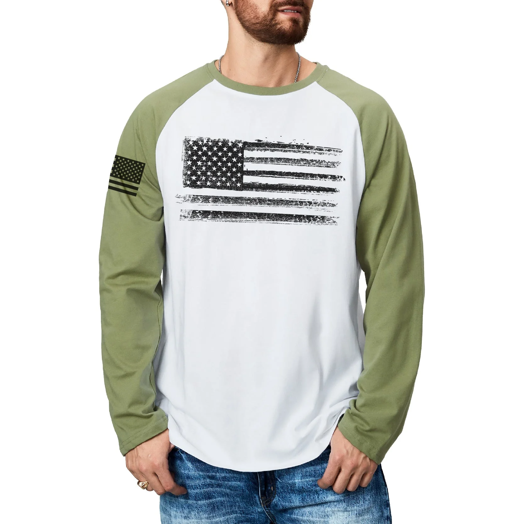 Men's Patriotic American Flag Raglan Sleeve Long Sleeve T-shirts - Image 18