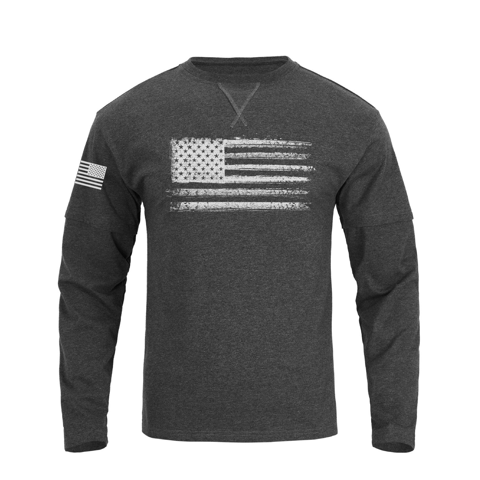 Men's 100% Cotton American Flag False two-pieces Long Sleeve T-shirts - Image 5