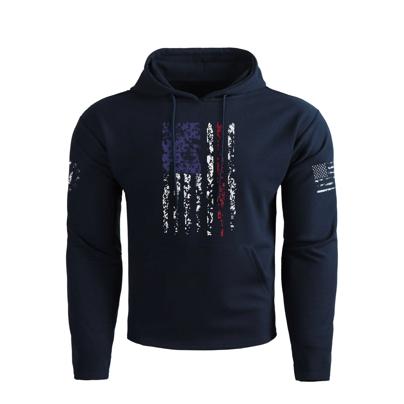 Men's Waffle American Flag Graphic Pocket Pullover Hoodies-Regular Fit Breathable - Image 7