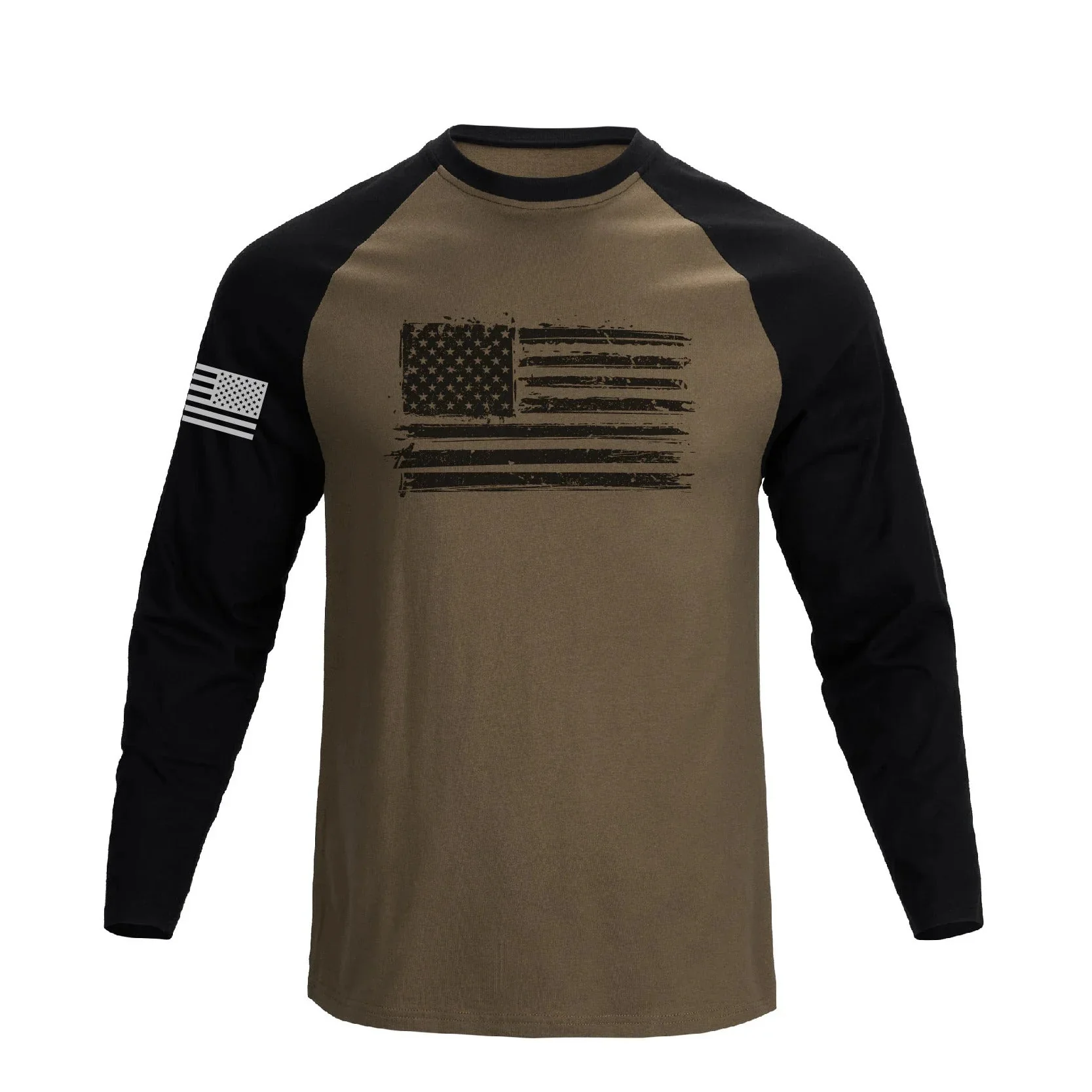 Men's 100% Cotton American Flag Graphic Raglan Sleeve Long Sleeve T-shirts - Image 7