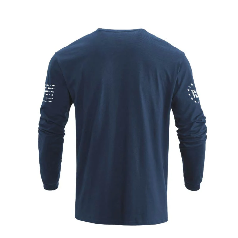 Men's 100% Cotton American Flag with Cross Graphic Round Neck Long Sleeve T-Shirts - Image 20