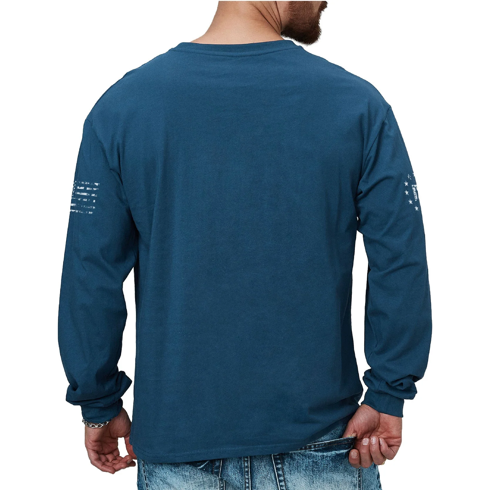 Men's 100% Cotton American Flag with Cross Graphic Round Neck Long Sleeve T-Shirts - Image 42