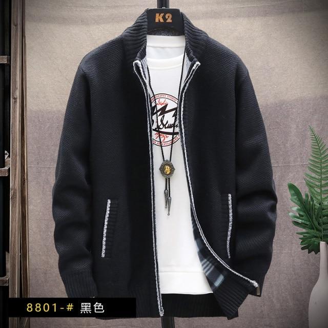 sweater solid color zipper cardigan  fleece catch thick warm collar jacket - Image 13