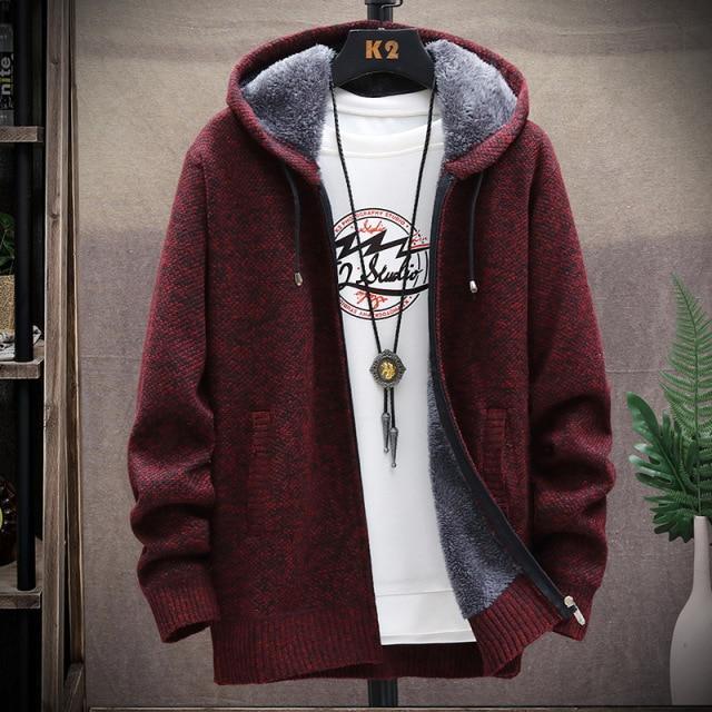 sweater solid color zipper cardigan  fleece catch thick warm collar jacket - Image 6
