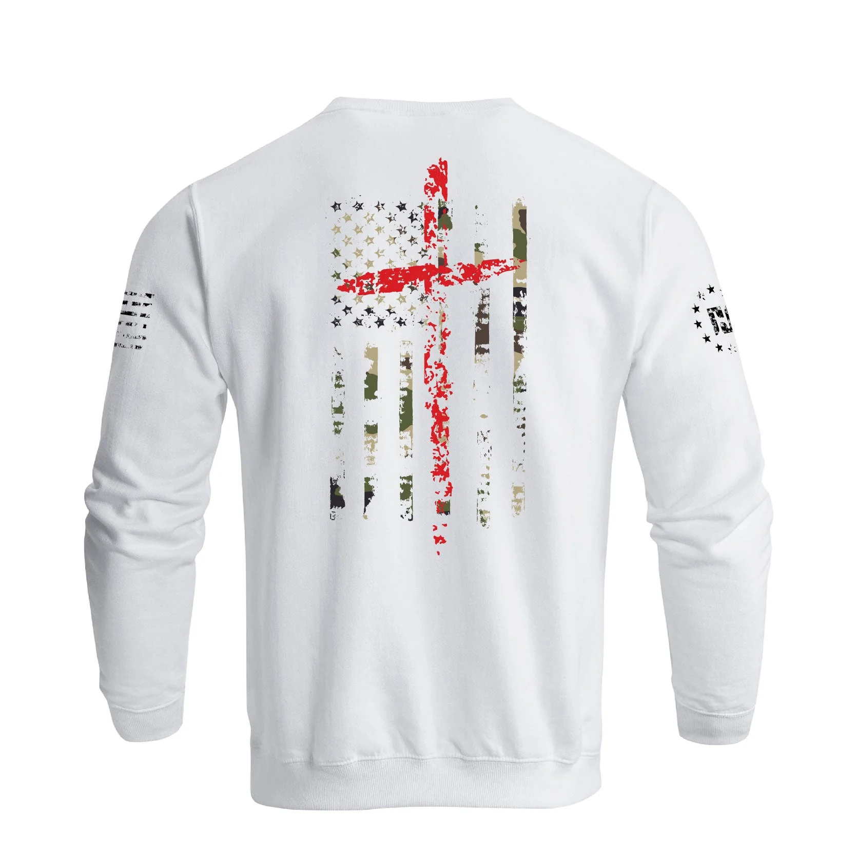 Men's 100% Cotton Patriotic American Flag Camouflage Cross Graphic Midweight Sweatshirts - Image 9