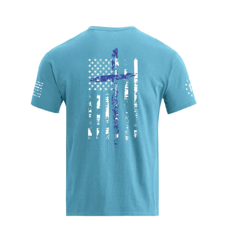 Men's 100% Cotton Patriotic American Flag with Cross Graphic T-shirts - Image 24