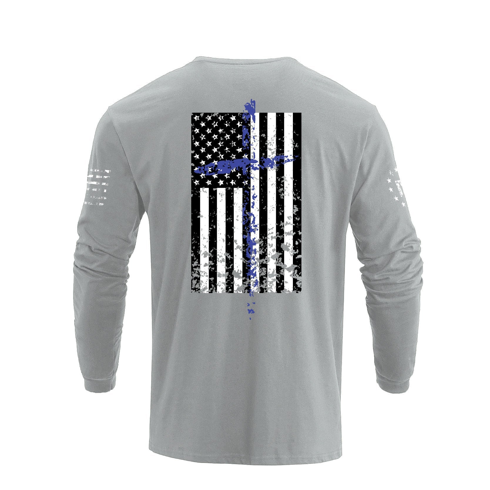 Men's 100% Cotton Patriotic American Flag Cross Graphic Midweight Long Sleeve T-shirts - Image 10