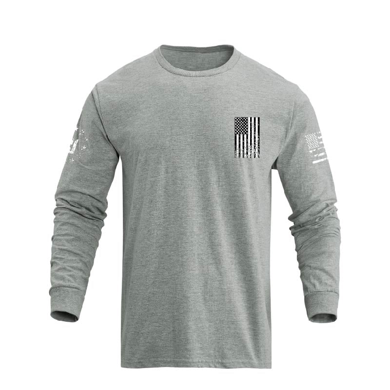 Men's 100% Cotton Patriotic American Flag Cross Graphic Midweight Long Sleeve T-shirts - Image 15