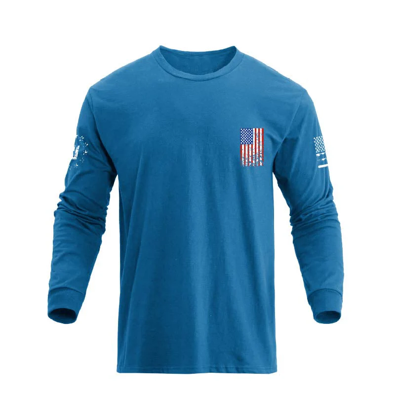 Men's 100% Cotton Patriotic American Flag Cross Graphic Midweight Long Sleeve T-shirts - Image 21