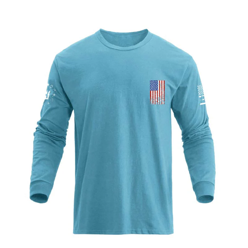 Men's 100% Cotton Patriotic American Flag Cross Graphic Midweight Long Sleeve T-shirts - Image 25