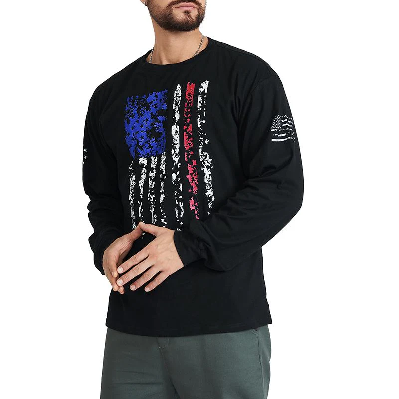 Men's American Flag Shield Graphic Long Sleeve T-Shirt - Image 11
