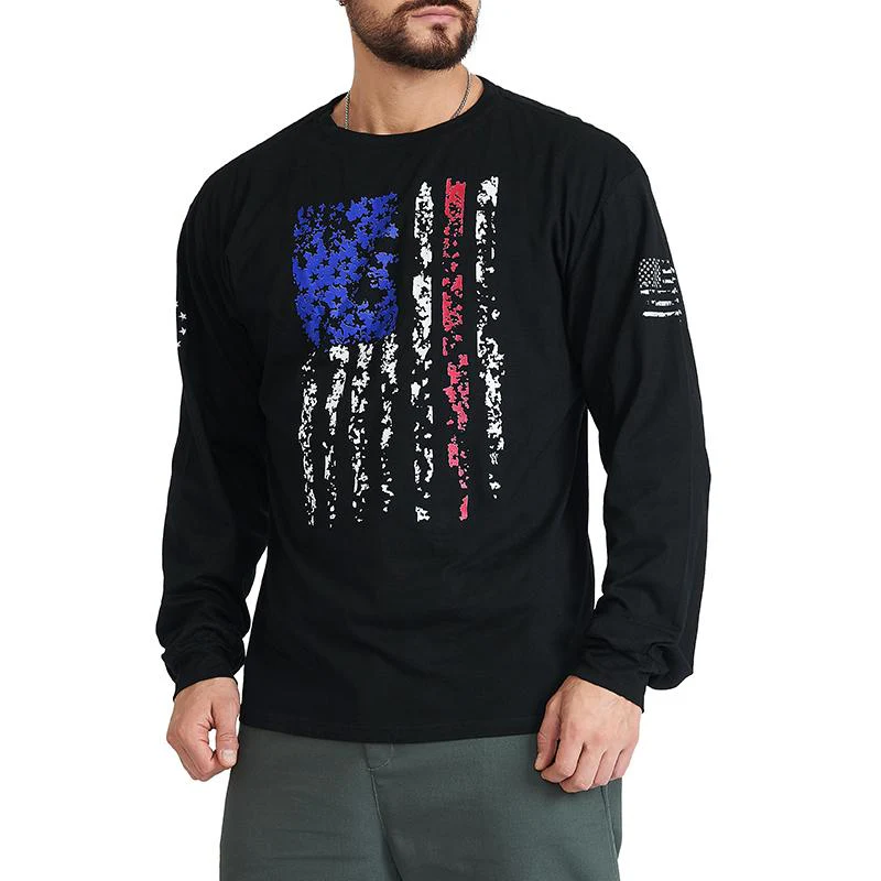 Men's American Flag Shield Graphic Long Sleeve T-Shirt - Image 12