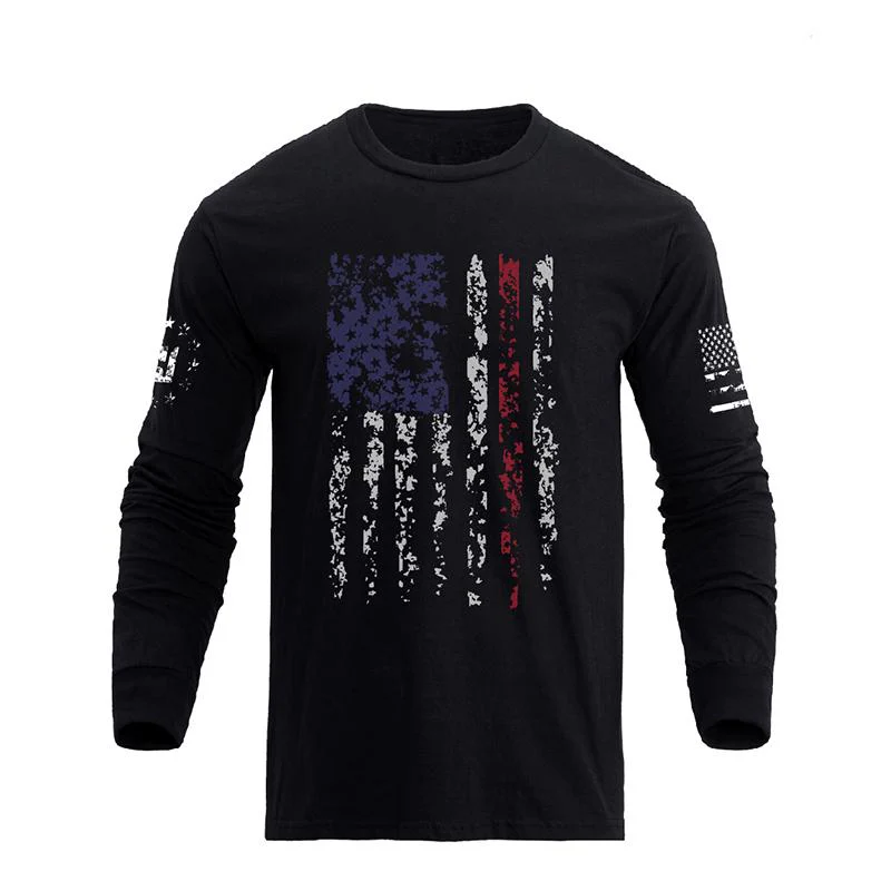 Men's American Flag Shield Graphic Long Sleeve T-Shirt - Image 3