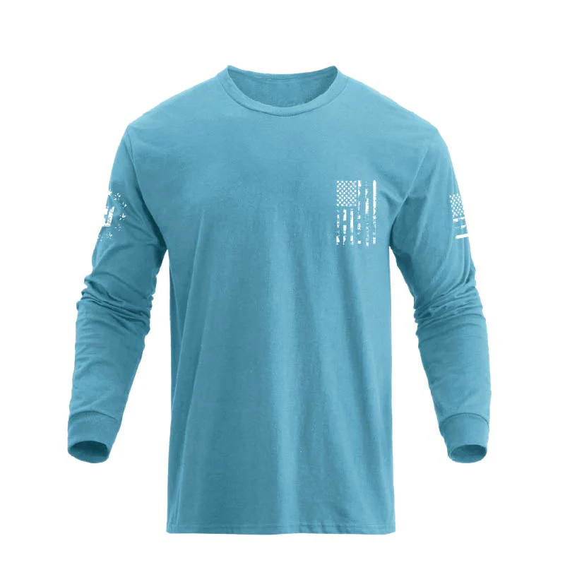 Men's 100% Cotton American Flag Cross Overlay Long Sleeve T-Shirt - Image 26