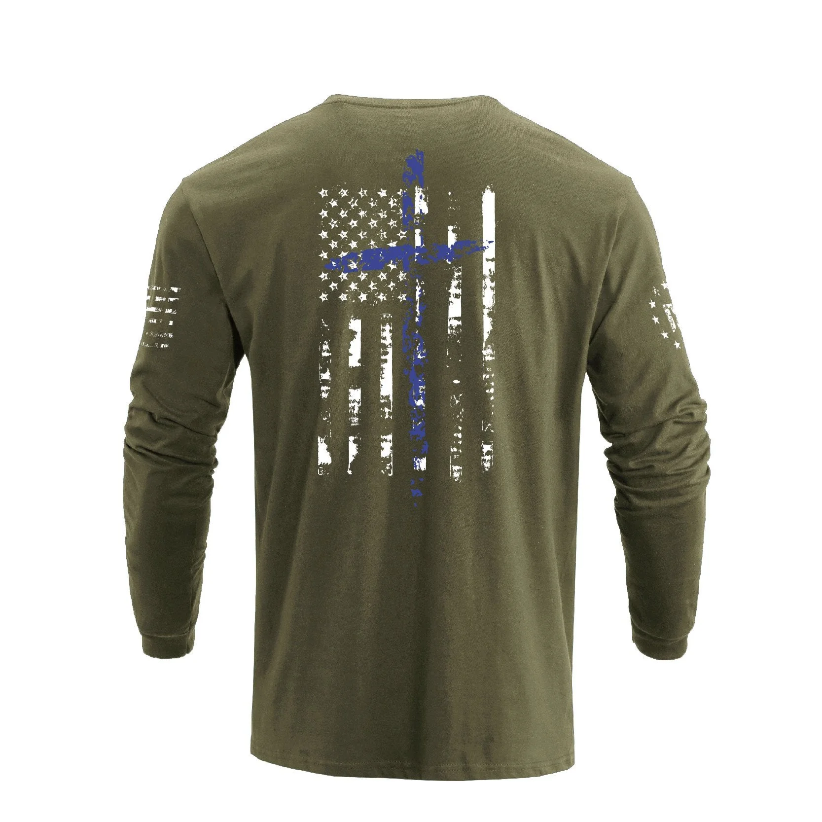 Men's 100% Cotton American Flag Cross Overlay Long Sleeve T-Shirt - Image 8