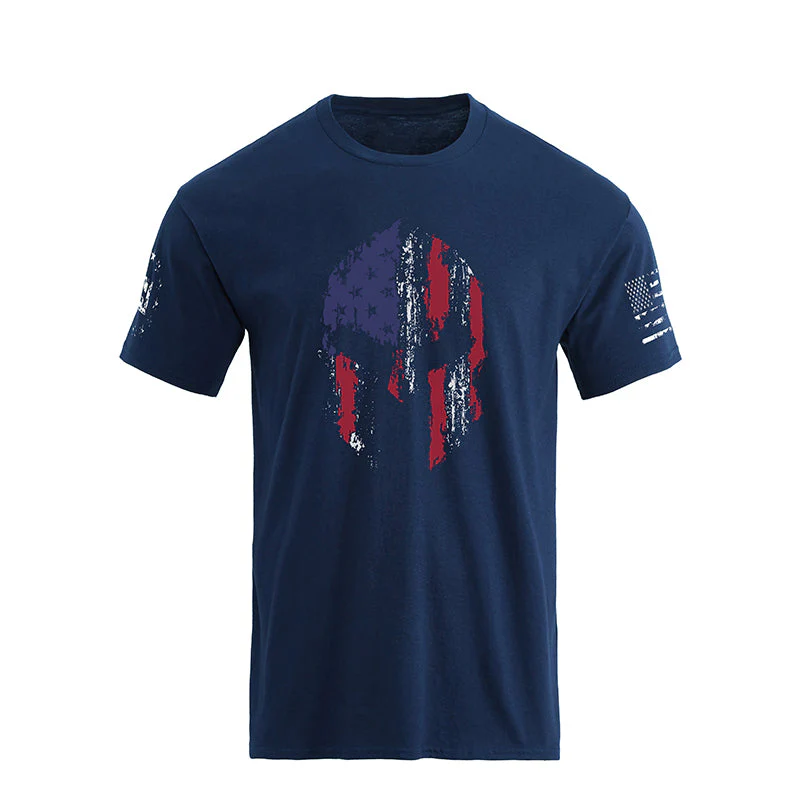 Men's Spartan Helmet American Flag Overlay Graphic Short Sleeve T-Shirt - Image 5